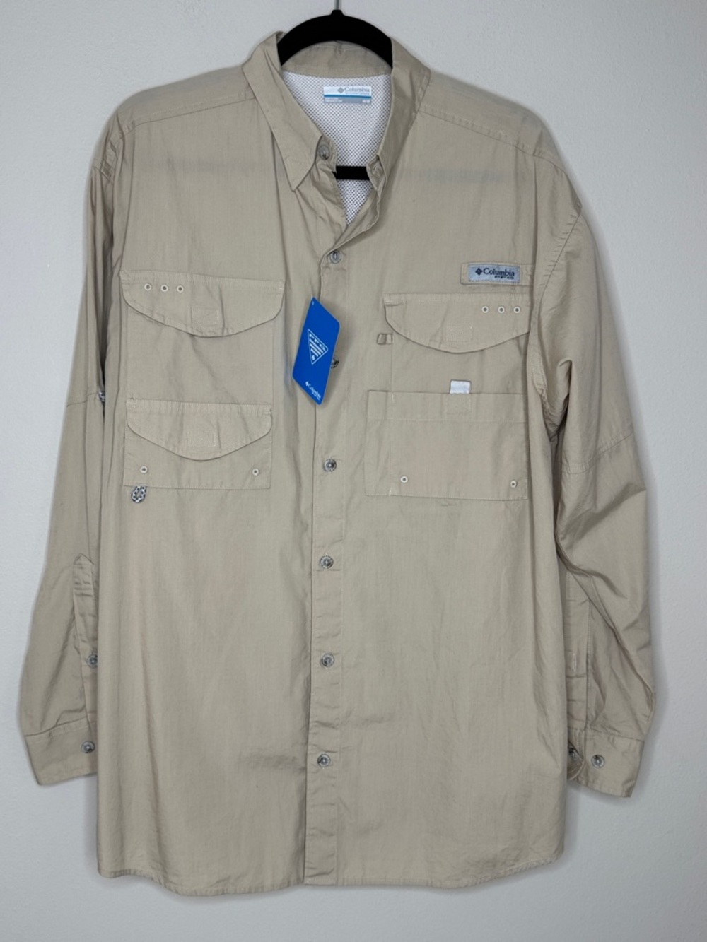 Columbia Men’s Tan Long-Sleeve Fishing Hunting Button-Down Shirt M See Measures